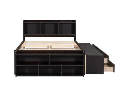 Bed With Bookcase Headboard, Under Bed Storage Drawers And Bed End Storage Case