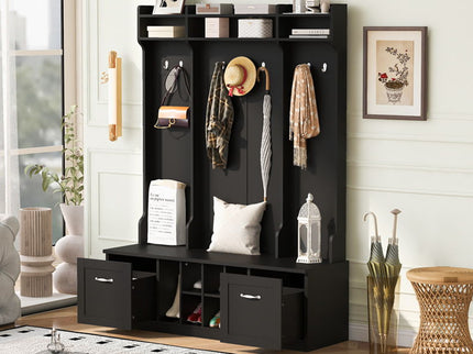5 In 1 Entryway Bench With Coat Rack, 7 Sturdy Hooks, 2 Spacious Drawers And Adjustable Shelves