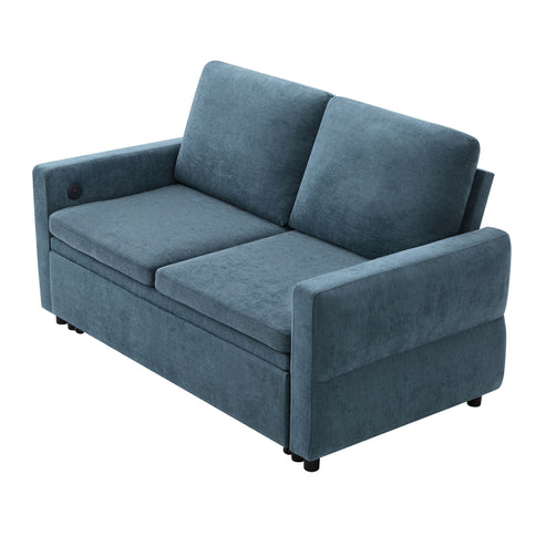 Convertible Sofa Bed Loveseat With Adjustable Backrest And USB Ports