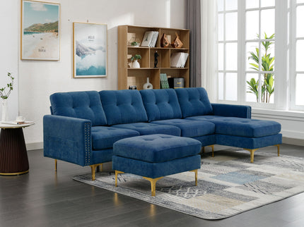Modern L - Shape Convertible Sectional Sofa With Movable Ottoman