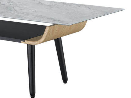 Landon - Coffee Table With Glass Marble Texture Top And Bent Wood Design
