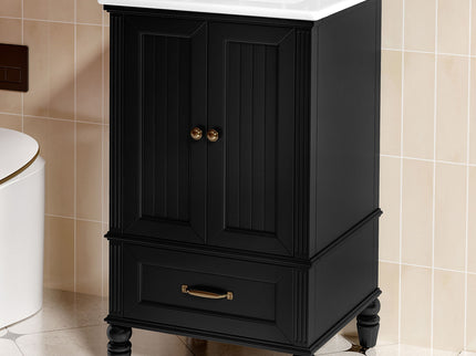 20" Bathroom Vanity With Sink Cabinet With 2 Doors, 2 Drawer, Magnetic Door Stopper, Adjustable Feet, Drop In Sink - Black