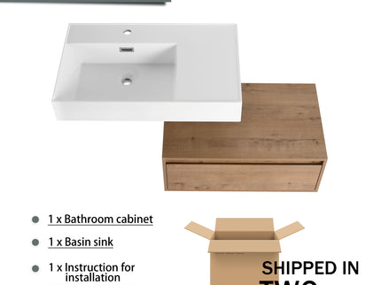Modern Wall Mounted Bathroom Vanity With Resin Sink And Soft Close Drawer In Imitative - Imitative Oak