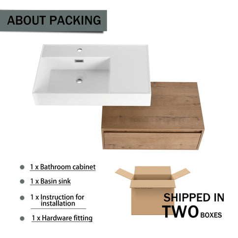 Modern Wall Mounted Bathroom Vanity With Resin Sink And Soft Close Drawer In Imitative - Imitative Oak