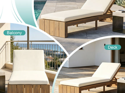 Adjustable Outdoor Chaise Lounge Patio Recliner - Beige / Light Teak