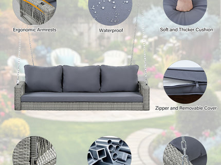 3 Person Large Patio Swing Bench With Cushions For Backyard
