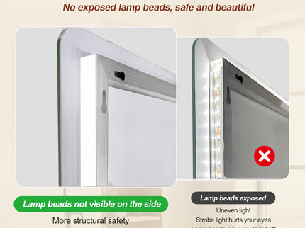 Wall Mounted LED Lighting Mirror With 3 Color Lighting, Dimming, Waterproof, Anti Fog, Touch Switch - Silver