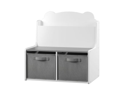 Bookshelf With Storage Bins, Bookcase With Book Display Shelf And 2 Bins, Cute Bear Shaped Backboard, Toy Organizer - White