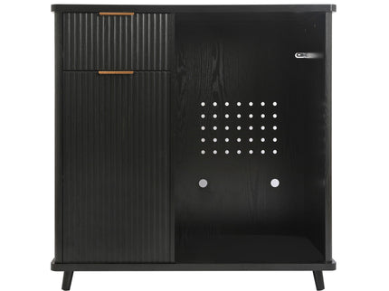 Fluted Coffee Bar Cabinet With Mini Fridge Space & Charging Station