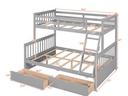 Bunk Bed With Ladders And 2 Storage Drawers