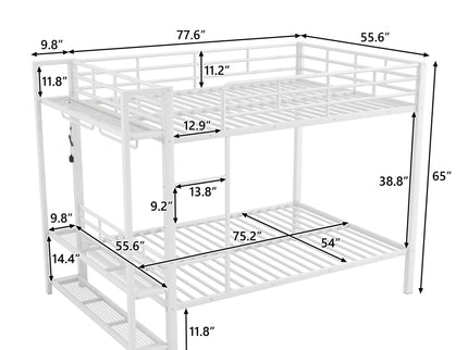 Bunk Bed With Storage Shelves, Clothes Hooks, LED Light