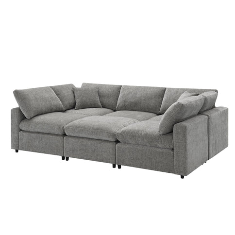 Modern Modular Cloud Sofa Bed, 6 Seat Sectional Couch Set With Ottoman, Free Combination, Convertible U Shaped Sleeper Sofa For Living Room
