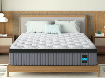 14" King Hybrid Mattress, Memory Foam & Pocket Spring Bed, Cooling, Pressure Relief, Back & Hip Support - Gray / White