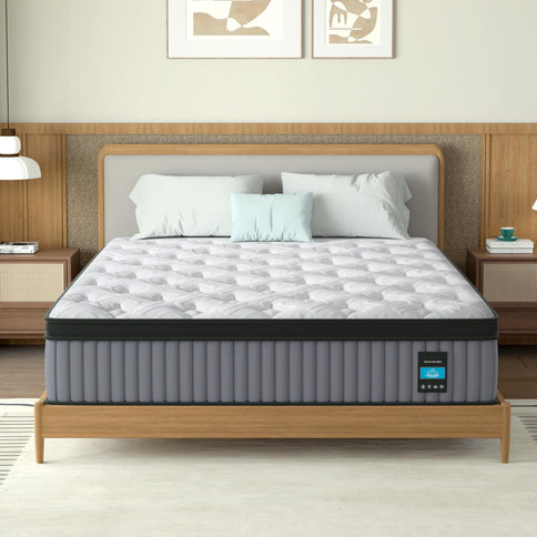 14" King Hybrid Mattress, Memory Foam & Pocket Spring Bed, Cooling, Pressure Relief, Back & Hip Support - Gray / White