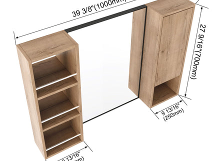 39.4" Wall Mounted Bathroom Cabinet With Storage And - Imitative Oak