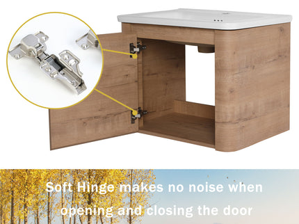 Wall Mounted Bathroom Vanity With Sink, Storage Shelves & Soft Close Door