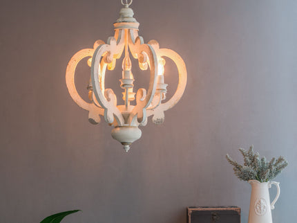 Farmhouse Chandelier, 6 Light Wood Chandelier Pendant Light Fixture With Adjustable Chain For Dining Room Living Room Entryway, Bulb Not Included