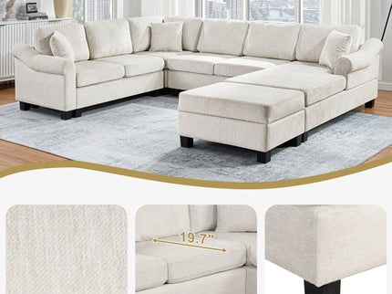 Contemporary U - Shaped Sectional Sofa With Movable Storage Ottoman