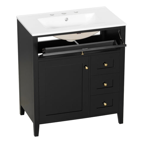 Bathroom Vanity With Sink, 3 Drawers And Adjustable Shelf