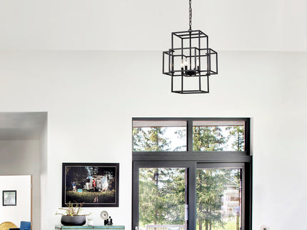 4 Light Metal Lantern Tiered Pendant Hanging Light Fixtures, Industrial Farmhouse Adjustable Height Chandeliers For Dining Room Hallway Foyer Entryway (E12 Bulbs Not Included)
