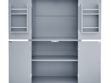 Elegant Bathroom Floor Storage Cabinet With 4 Doors, Adjustable Shelves