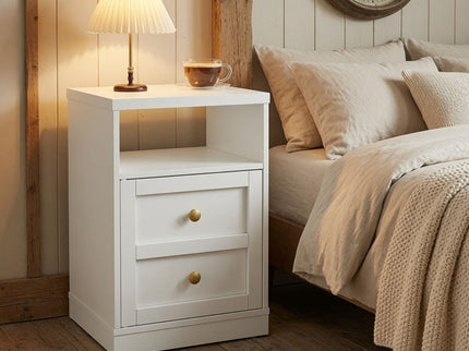 Nightstand With Door & Shelf, 2 Drawer Side Table