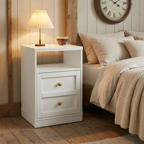 Nightstand With Door & Shelf, 2 Drawer Side Table