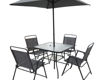 Outdoor Patio Dining Set For 4 People, Metal Patio Furniture Table And Chair Set With Umbrella - Black