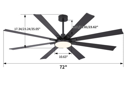 Large Ceiling Fan With Dimmable LED Light 8 Blades Remote Control, Reversible DC Motor