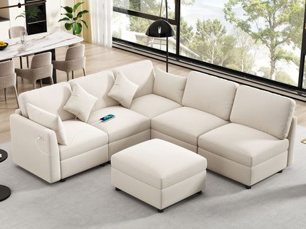 Sectional Sofa Modular U-Shaped With Ottoman & USB Ports