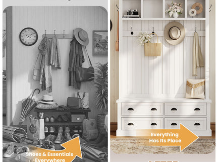 Hall Tree With 4 Drawers, Coat Rack With 6 Hooks