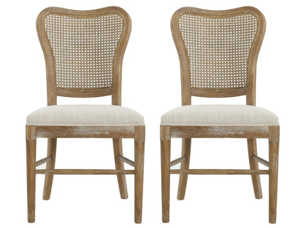 Classic Retro Dining Chair (Set of 2) With Rattan Backrest - Dark Brown / Beige