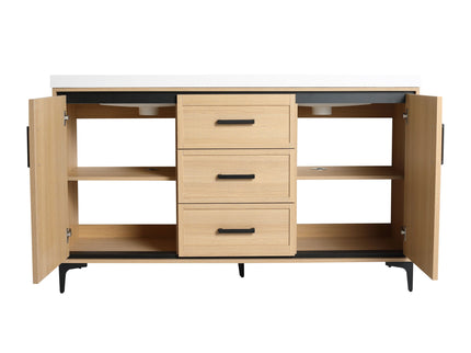 Original 60" Freestanding Bathroom Vanity With Double Resin Sink Plywood Soft Closing Doors & Drawers - Oak