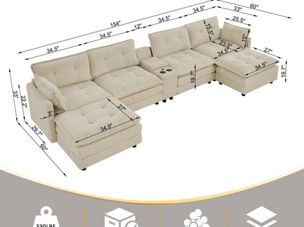 Oversized Modular Sectional Sofa With Multi Functional Console