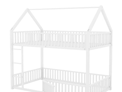 Metal House Bunk Bed With Fence And Door