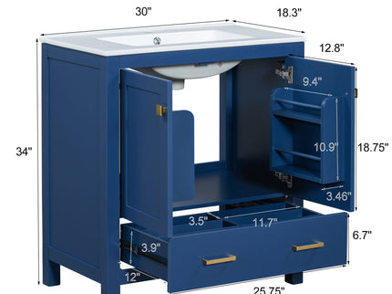 Bathroom Vanity With Single Sink, Combo Cabinet Undermount Sink, Bathroom Storage Cabinet With Two Doors And A Drawer, Soft Closing, Multifunctional Storage, Solid Wood Frame