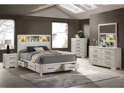 Bed With Built In LED Lights And Open Shelves