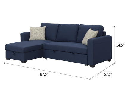 Reversible Sectional With Pop Up Sleeper And Hidden Storage Chaise - Navy