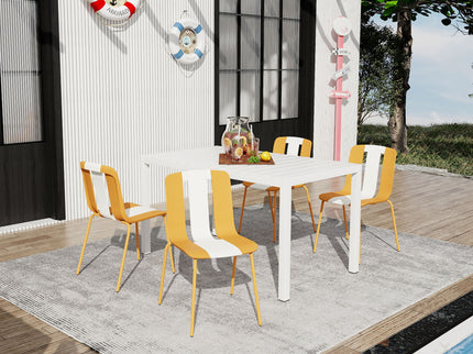 4 Piece Set Of Modern Striped Color- Blocking Single Chairs With Long Table