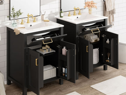Modern Bathroom Vanity With Ceramic Sink, Soft-Close Doors, Flip Drawer, U-Shaped Shelves, Elegant Storage Solution