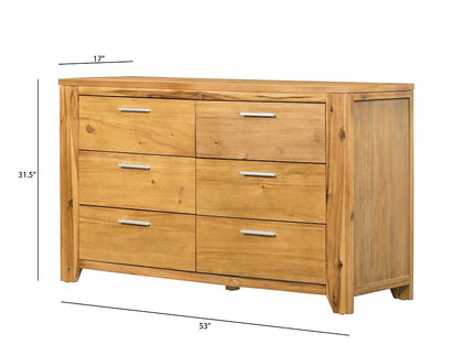 6 Drawer Dresser - Natural Wood / Brown