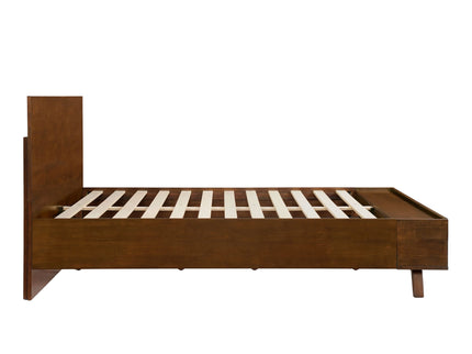 Queen Size Platform Bed Frame With Footboard Storage - Walnut