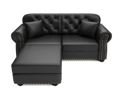 Upholstered Sofa With Nailhead Trim, Rolled Armrests With Ottoman