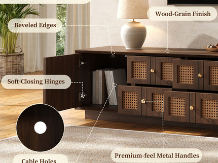 Media Console TV Stand With 6 Drawers & 2 Cabinets - Walnut