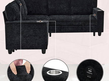 L-Shaped Sofa With Pull Out Sofa Bed With USB