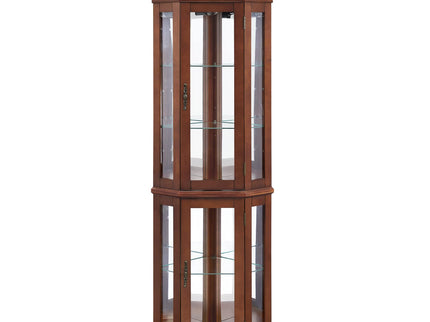 Corner Curio Cabinet With Lights, Adjustable Tempered Glass Shelves, Display Cabinet (E26 Light Bulb Not Included) - Mirrored / Walnut