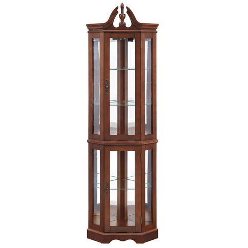 Corner Curio Cabinet With Lights, Adjustable Tempered Glass Shelves, Display Cabinet (E26 Light Bulb Not Included) - Mirrored / Walnut