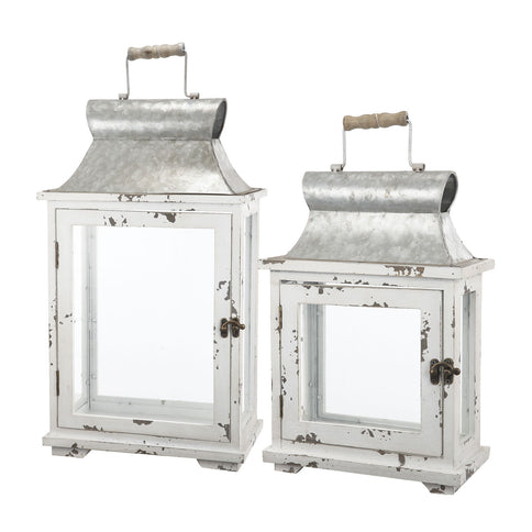 Wooden Candle Lantern Decorative, Hurricane Lantern Holder Decor For Indoor Outdoor, Home Garden Wedding - White