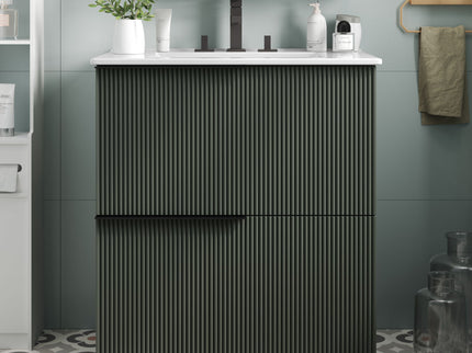 Fluted Bathroom Vanity With Ceramic Sink, Soft Close Slides