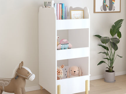Bear Shaped Bookshelf With Chalkboard Side, 3 Tier Storage Organizer For Playroom - White